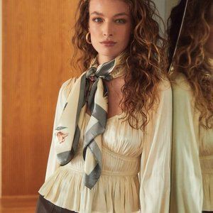 Sophisticate Cream Satin Ruched Long Sleeve Top